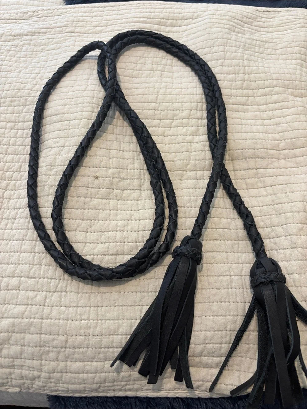 Black Braided Tassel Waist Belt for Women